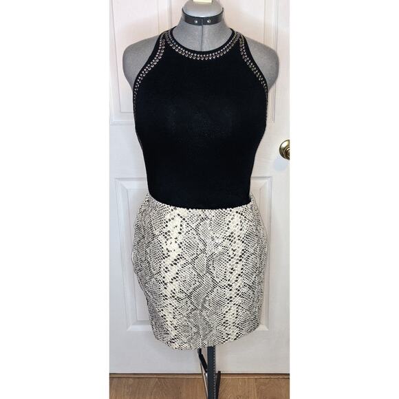 Olivaceous Vanilla Sky Tan & Brown Asymmetrical Snake Print Skirt M - Picture 5 of 16